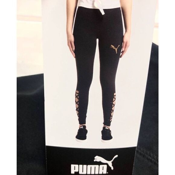 💕Puma Medium black Active Joggers Leggings with gold Puma logo and Open Sides - Picture 2 of 10